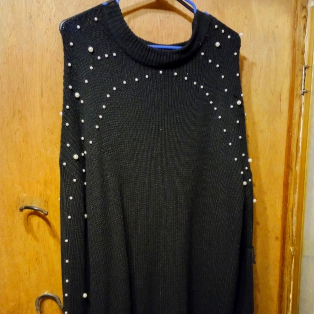 Black Sweater Dress with Pearl Accents